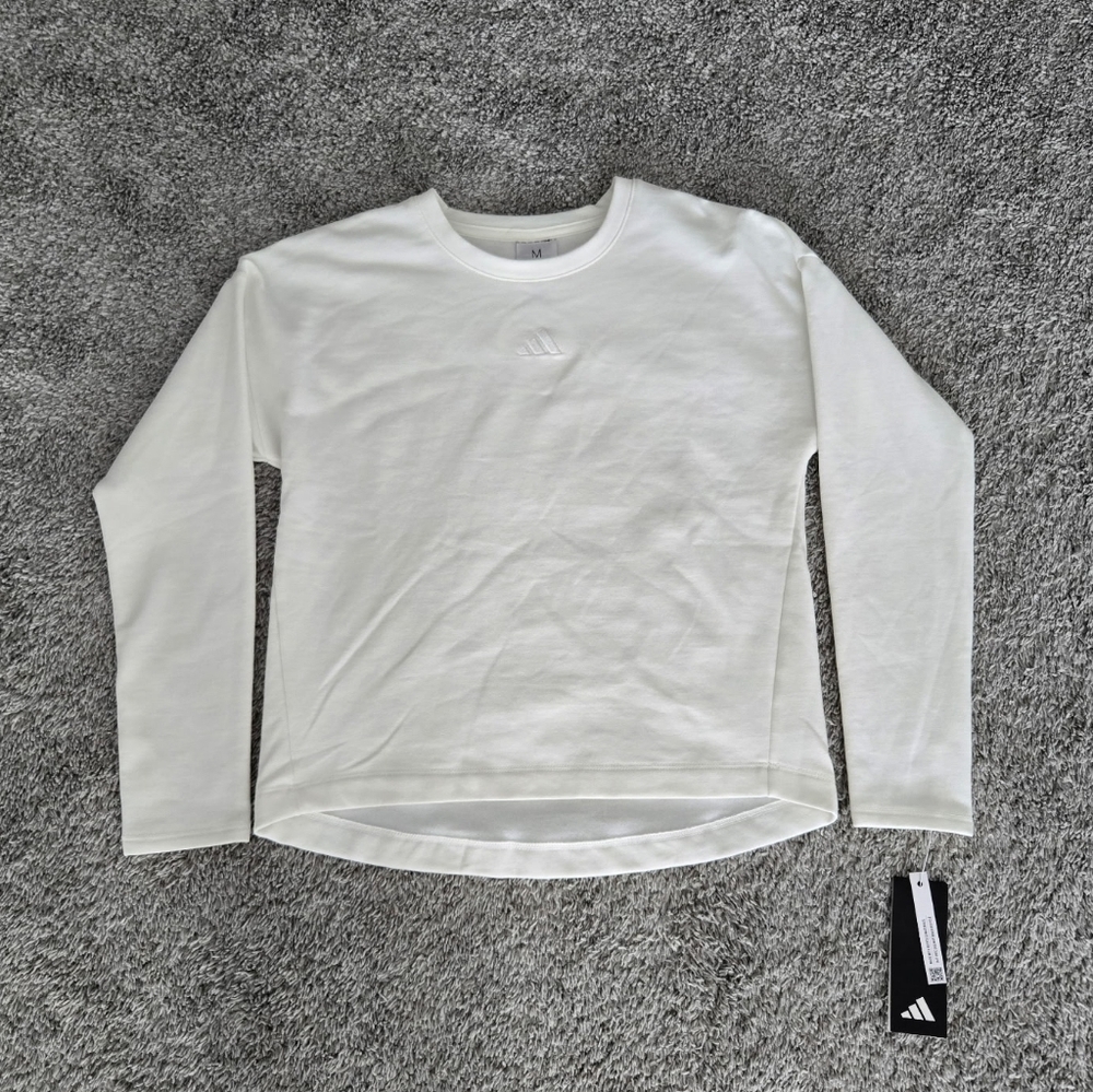 adidas Girls' Embroidered Training Lightweight Long Sleeve Pullover. Off White.